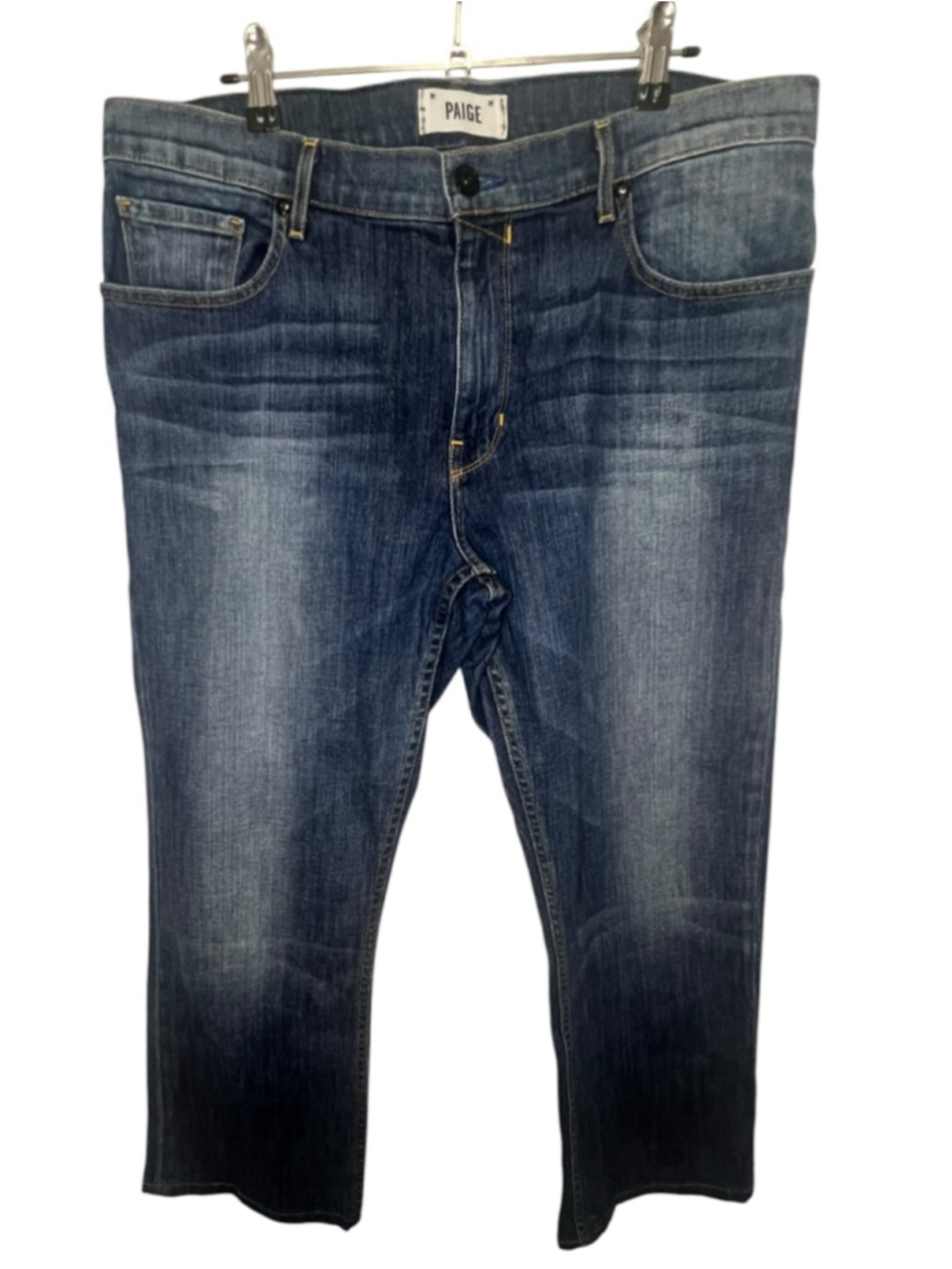 Paige High Rise Cropped Straight Leg Medium Wash Denim Jeans